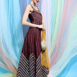 vishudh Maroon Embellished Ethnic Maxi Dress with Jacket image 3