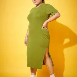SASSAFRAS Curve Plus Size Round Neck Cotton Sheath Midi Dress image 3