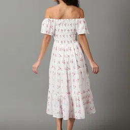 SHOWOFF Floral Printed Off-Shoulder Smocked Tiered Fit & Flare Midi Dress image 4