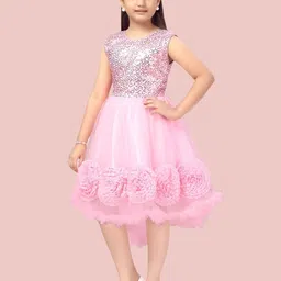 Aarika Girls Pink Embellished Net Dress image 4
