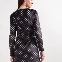 ELLE Women Black & White Polka Dots Printed A-Line Dress image 4
