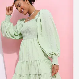 Tokyo Talkies Smocked Puff Sleeve Tiered Fit & Flare Dress image 4
