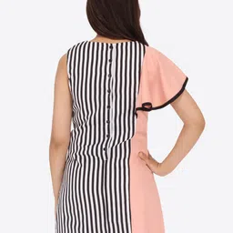 CUTECUMBER Girls Flared Sleeves Striped Applique Georgette Sheath Dress image 2