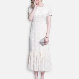 JC Collection Beige Self Design Midi Dress image 5