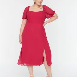 Trendyol Square Neck Puff Sleeve Fit & Flare Midi Dress image 5
