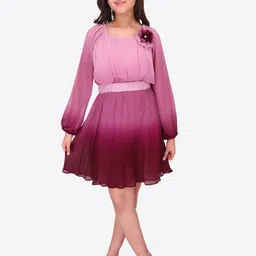 CUTECUMBER Girls Ombre Puff Sleeves Applique Fit & Flare Dress image 4