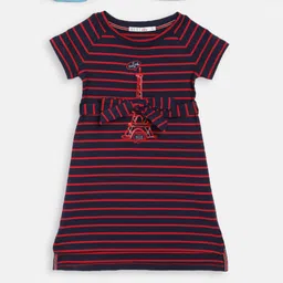 ELLE Navy Blue Striped A-Line Dress image 2