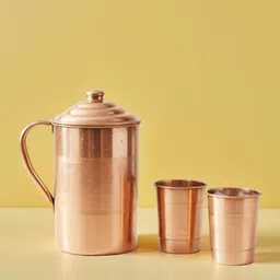 tambaveda Pure Copper Water Jug Set with 2 Glass Health Benefits Drinkware 1500 ml Jug Glass Set-picture-47