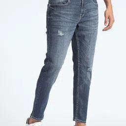 Flying Machine Men Blue Tapered Fit Mildly Distressed Ripped Light Fade Cotton Jeans image 2