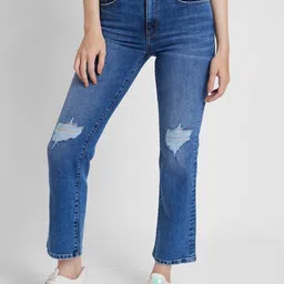 SPYKAR Women Straight Fit Mildly Distressed Light Fade Stretchable Whiskers Jeans-image-83