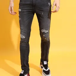 HIGHLANDER Men Mildly Distressed Whiskers Light Fade Skinny Fit Stretchable Jeans-picture-16