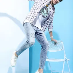 HIGHLANDER Men Blue Tapered Fit Mid-Rise Mildly Distressed Stretchable Jeans image 5