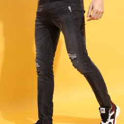 HIGHLANDER Men Mildly Distressed Whiskers Light Fade Skinny Fit Stretchable Jeans image 3