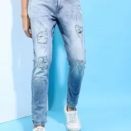 HIGHLANDER Men Blue Tapered Fit Mid-Rise Mildly Distressed Stretchable Jeans image 3