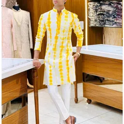 click n buy Men Geometric Print Cotton Blend Straight Kurta-picture-31