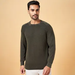 byford by pantaloons Men Self Design Round Neck Green Sweater image 2