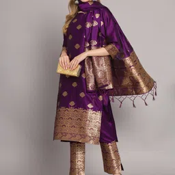 vredevogel Women Cotton Silk Kurta Pant Dupatta Set-picture-15