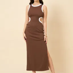 aayu Women Bodycon Brown Maxi/Full Length Dress-picture-37