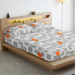 Aurave Grey & White Abstract Microfiber 210 TC Fitted King Bedsheet With 2 Pillow Covers image 5