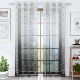 Story@Home Polyester Semi Long Door curtain long, Black & Grey, Geometric (8 Feet)-picture-36