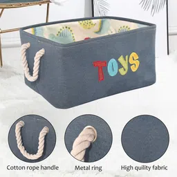 kuber industries Cotton, Jute Storage Basket with Handle | GM-23-NBLU | Toys Print - Navy Blue Storage Basket image 4