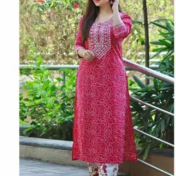 bhagwati traders Women Bandhani Viscose Rayon Straight Kurta-picture-25