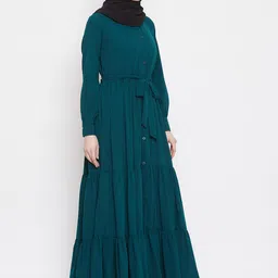 NABIA Women Green & Black Solid Abaya Burqa With Scarf image 3