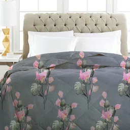 bsb home Grey Melange & Pink Self Design Other 4 Piece Double Queen Superfine Bedding Set image 4