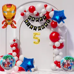 aoes Iron-Man 5th Birthday Decoration Kit Combo Red-White Balloons Theme for Kids-picture-38