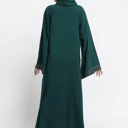 Arrabi Women Green Embroidered Burqa With Scarf image 5