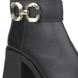 inc.5 Women Black Block Heel Chunky Boots With Buckle Detail Boots For Women image 5