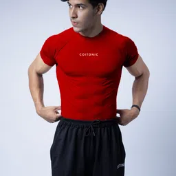 Men Printed Round Neck Polyester Red T-Shirt-image-2