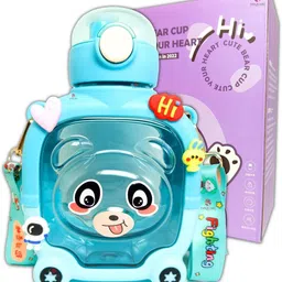 mindfit Cute Bear Design Plastic Portable Water Bottle with Straw for Kids Birthday Gift 1000 ml Water Bottle-picture-37