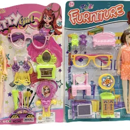 adfield one Combo Toy Set – Yellow Pretty Girl Beauty Set + Furniture Play Set with Doll image 1