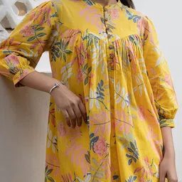 janasya Casual Puff Sleeves Floral Print Women Yellow Top image 5