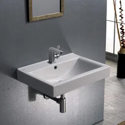 clayplus White Elegant Solid Preimum Grade Ceramic's Wallmounted ( 13 * 18 ) Wall Hung Basin image 4