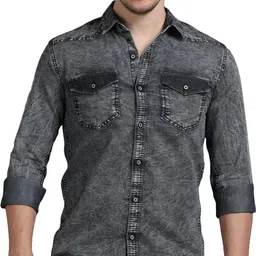 cazzba Men Regular Fit Washed Spread Collar Casual Shirt-picture-26