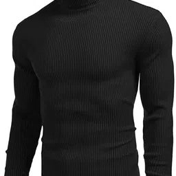 oishee Men Solid High Neck Black Sweater image 1