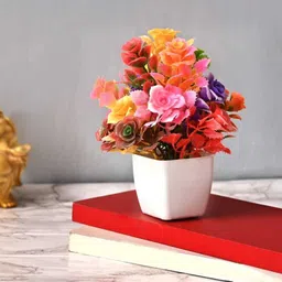 ysartificial Artificial Flower Plants with White Pot Home & Office Table Decoration Multicolor Wild Flower Artificial Flower with Pot image 2