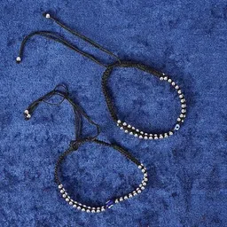 Dhruvs Collection 925 Sterling Silver Adjustable Evil Eye Nazariya Anklet Pair with 48 Silver Ball White Gold Anklet image 4