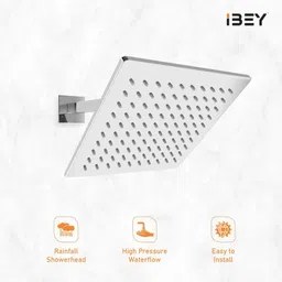 ibey 4 Inch Square Rain Shower Head Stainless Steel High-Pressure Wall Modern Design Fixed Mount image 2