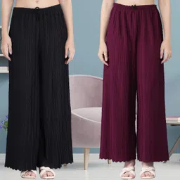 irha Pack of 2 Women Regular Fit Black, Purple Viscose Rayon Trousers-picture-12