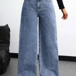 Women Straight Fit High Rise Light Blue Jeans-image-19