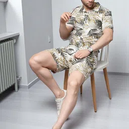 gc fab Men Night Suit Set Multicolor Self Design image 4