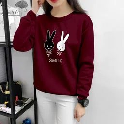 herry fashion Women Printed Round Neck Cotton Blend Maroon T-Shirt-picture-16