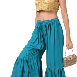 a r silk dupatta hub Women Regular Fit Blue Viscose Rayon Trousers-picture-36