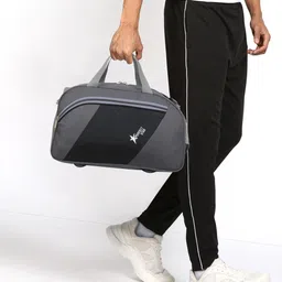 perfect star 40 L Gym Duffel Bag - 40 L Hand Duffel Bag 12 inch 9.5 inch 20 inc {Grey} Stylish Light Weight Small Travel Duffel Bag For Men & Women Quality Tested Luggage Bag - Grey - Regular Capacity {Grey} - Grey, Black image 2