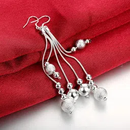 yellow chimes Earrings for Women and Girls | Silver Long Dangler Silver Tassel Earring image 4
