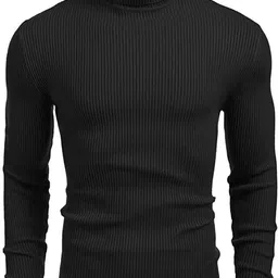 meetri Men Solid High Neck Black Sweater image 1