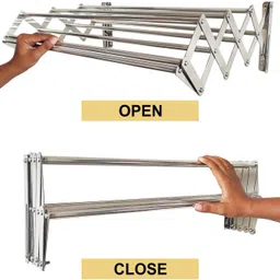 smart slide 8 Rod x 24 Inches (16 Feet Drying Space) Rod Rust-Free Stainless Steel Expandable & Foldable Wall Mounted Clothes Drying Rack / Cloth Dryer Stand / Towel Holder for Indoor/Outdoor/Bathroom/Balcony 24 inch 8 Bar Towel Rod image 4